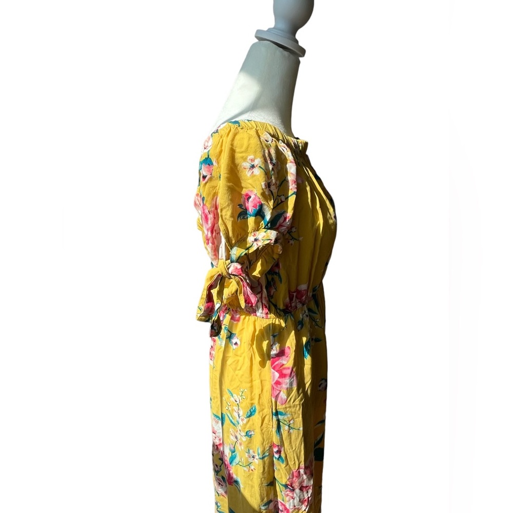 Band of Gypsies Maxi Dress Yellow Floral Pockets Bow Detail Size Medium EUC - Picture 3 of 4